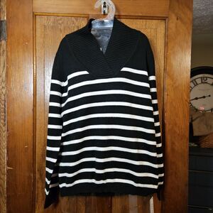 Velyroak Women Striped V-Neck Knit Sweater Casual Long Sleeve Pullover Medium